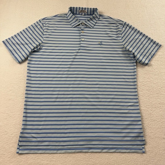 Peter Millar Polo Shirt Men's Large Blue Stripe Summer Comfort Performance - Picture 2 of 8